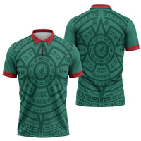 El Tri Mexico World Football 2026 Zipper Polo Shirt Simple Calendario Azteca-inspired