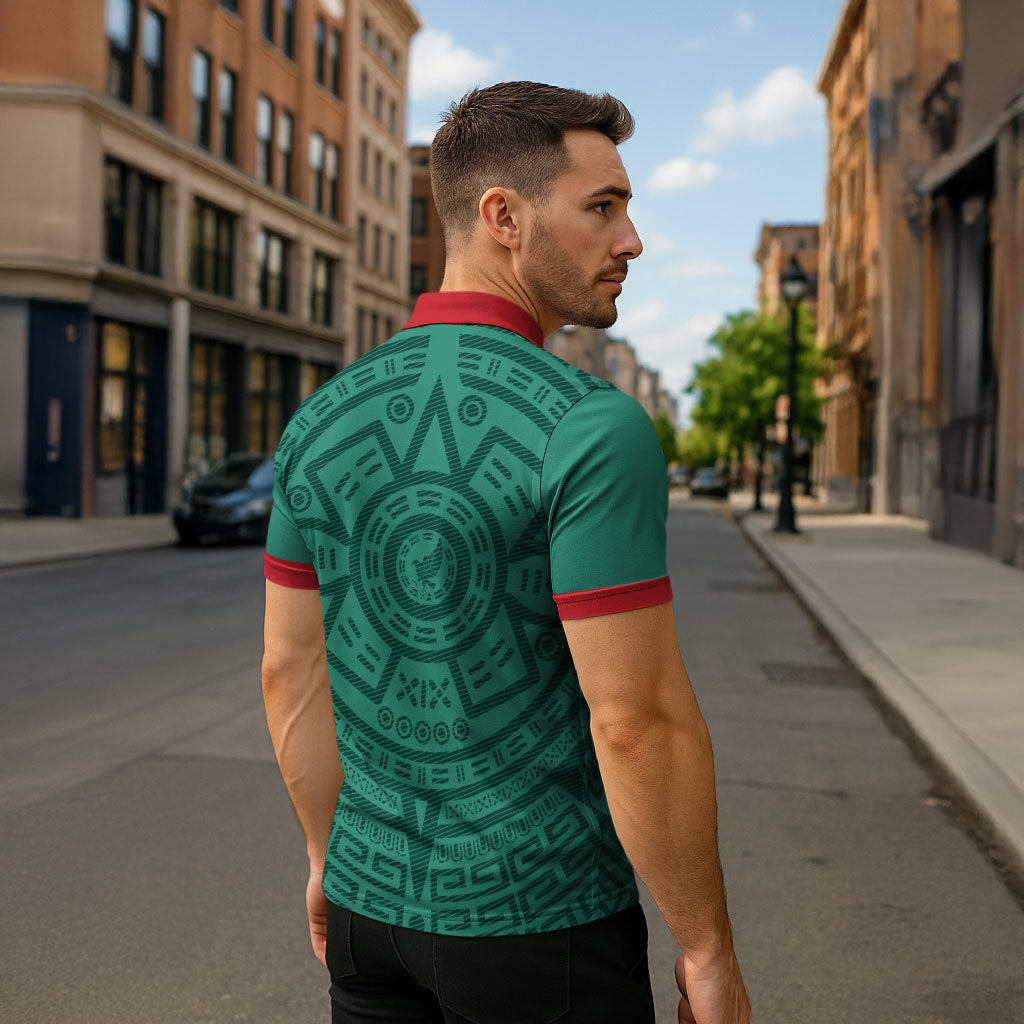 El Tri Mexico World Football 2026 Zipper Polo Shirt Simple Calendario Azteca-inspired