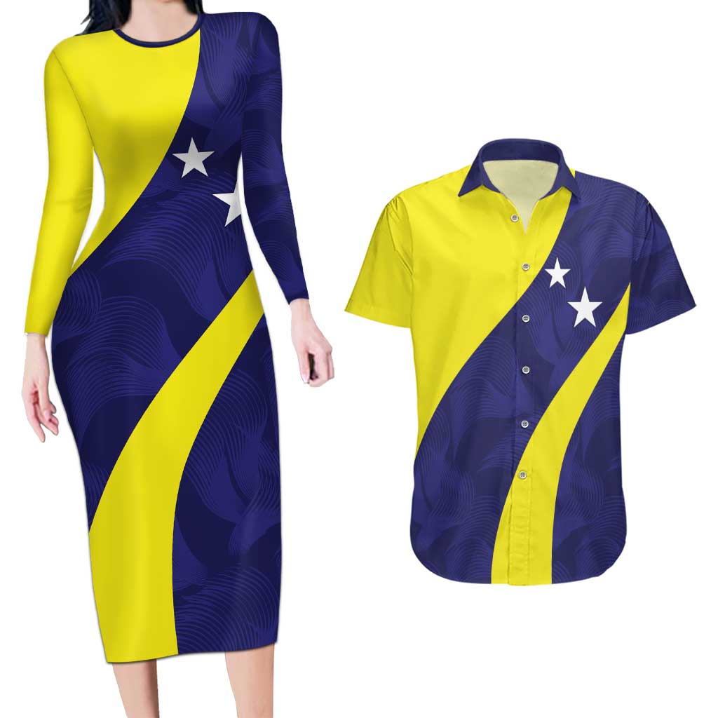 Felis dia di Bandera Curacao Personalized Couples Matching Long Sleeve Bodycon Dress and Hawaiian Shirt Curacao Flag Style - Wonder Print Shop