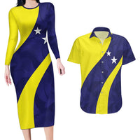 Felis dia di Bandera Curacao Personalized Couples Matching Long Sleeve Bodycon Dress and Hawaiian Shirt Curacao Flag Style - Wonder Print Shop