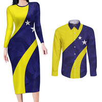 Felis dia di Bandera Curacao Personalized Couples Matching Long Sleeve Bodycon Dress and Long Sleeve Button Shirt Curacao Flag Style - Wonder Print Shop