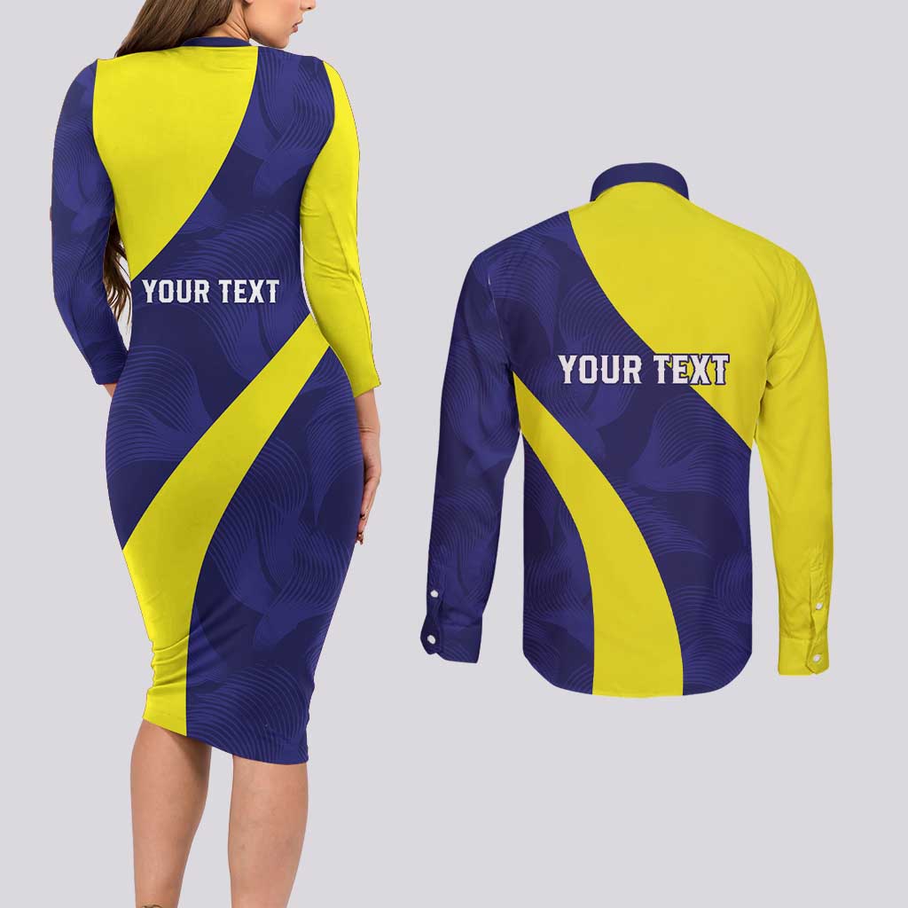 Felis dia di Bandera Curacao Personalized Couples Matching Long Sleeve Bodycon Dress and Long Sleeve Button Shirt Curacao Flag Style - Wonder Print Shop