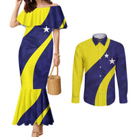 Felis dia di Bandera Curacao Personalized Couples Matching Mermaid Dress and Long Sleeve Button Shirt Curacao Flag Style - Wonder Print Shop