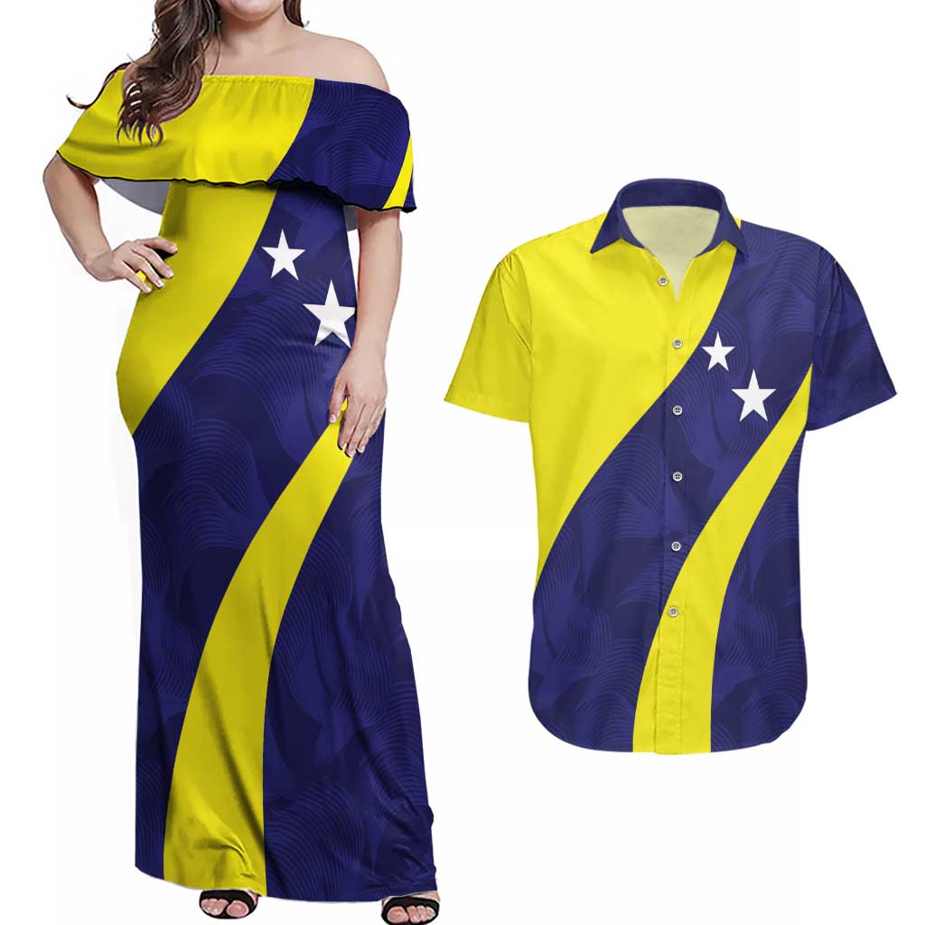 Felis dia di Bandera Curacao Personalized Couples Matching Off Shoulder Maxi Dress and Hawaiian Shirt Curacao Flag Style - Wonder Print Shop