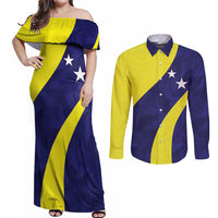 Felis dia di Bandera Curacao Personalized Couples Matching Off Shoulder Maxi Dress and Long Sleeve Button Shirt Curacao Flag Style - Wonder Print Shop
