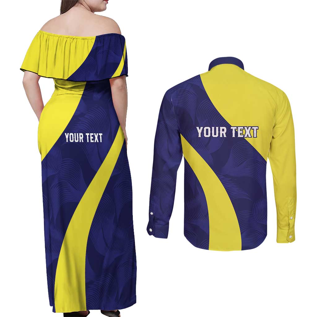 Felis dia di Bandera Curacao Personalized Couples Matching Off Shoulder Maxi Dress and Long Sleeve Button Shirt Curacao Flag Style - Wonder Print Shop