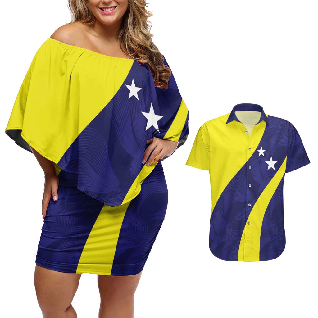 Felis dia di Bandera Curacao Personalized Couples Matching Off Shoulder Short Dress and Hawaiian Shirt Curacao Flag Style - Wonder Print Shop