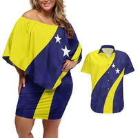 Felis dia di Bandera Curacao Personalized Couples Matching Off Shoulder Short Dress and Hawaiian Shirt Curacao Flag Style - Wonder Print Shop