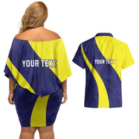 Felis dia di Bandera Curacao Personalized Couples Matching Off Shoulder Short Dress and Hawaiian Shirt Curacao Flag Style - Wonder Print Shop