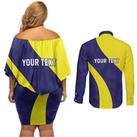 Felis dia di Bandera Curacao Personalized Couples Matching Off Shoulder Short Dress and Long Sleeve Button Shirt Curacao Flag Style - Wonder Print Shop