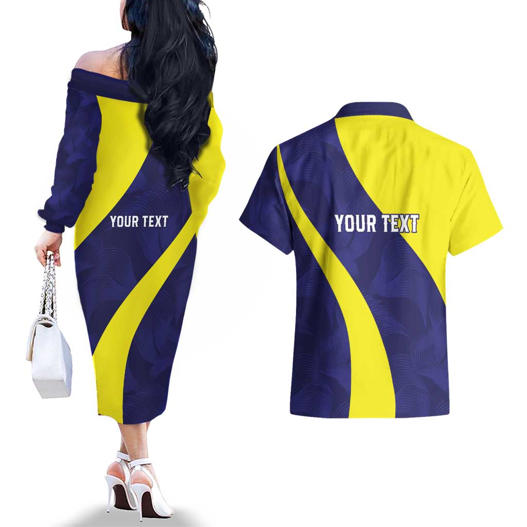Felis dia di Bandera Curacao Personalized Couples Matching Off The Shoulder Long Sleeve Dress and Hawaiian Shirt Curacao Flag Style - Wonder Print Shop