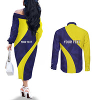 Felis dia di Bandera Curacao Personalized Couples Matching Off The Shoulder Long Sleeve Dress and Long Sleeve Button Shirt Curacao Flag Style - Wonder Print Shop