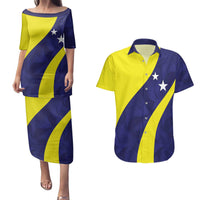 Felis dia di Bandera Curacao Personalized Couples Matching Puletasi and Hawaiian Shirt Curacao Flag Style - Wonder Print Shop
