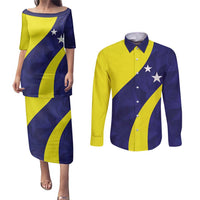 Felis dia di Bandera Curacao Personalized Couples Matching Puletasi and Long Sleeve Button Shirt Curacao Flag Style - Wonder Print Shop