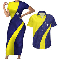 Felis dia di Bandera Curacao Personalized Couples Matching Short Sleeve Bodycon Dress and Hawaiian Shirt Curacao Flag Style - Wonder Print Shop