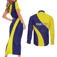 Felis dia di Bandera Curacao Personalized Couples Matching Short Sleeve Bodycon Dress and Long Sleeve Button Shirt Curacao Flag Style - Wonder Print Shop