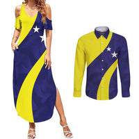 Felis dia di Bandera Curacao Personalized Couples Matching Summer Maxi Dress and Long Sleeve Button Shirt Curacao Flag Style - Wonder Print Shop