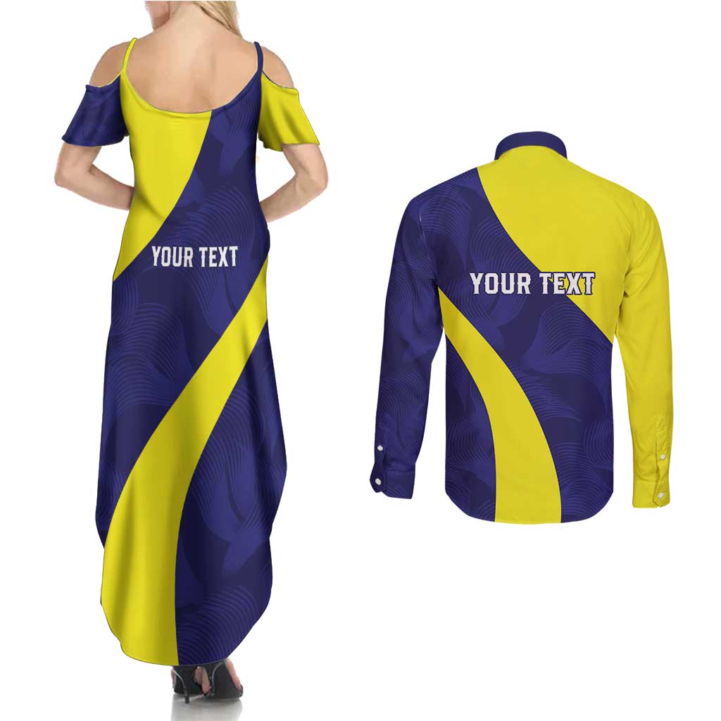 Felis dia di Bandera Curacao Personalized Couples Matching Summer Maxi Dress and Long Sleeve Button Shirt Curacao Flag Style - Wonder Print Shop