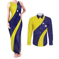 Felis dia di Bandera Curacao Personalized Couples Matching Tank Maxi Dress and Long Sleeve Button Shirt Curacao Flag Style - Wonder Print Shop
