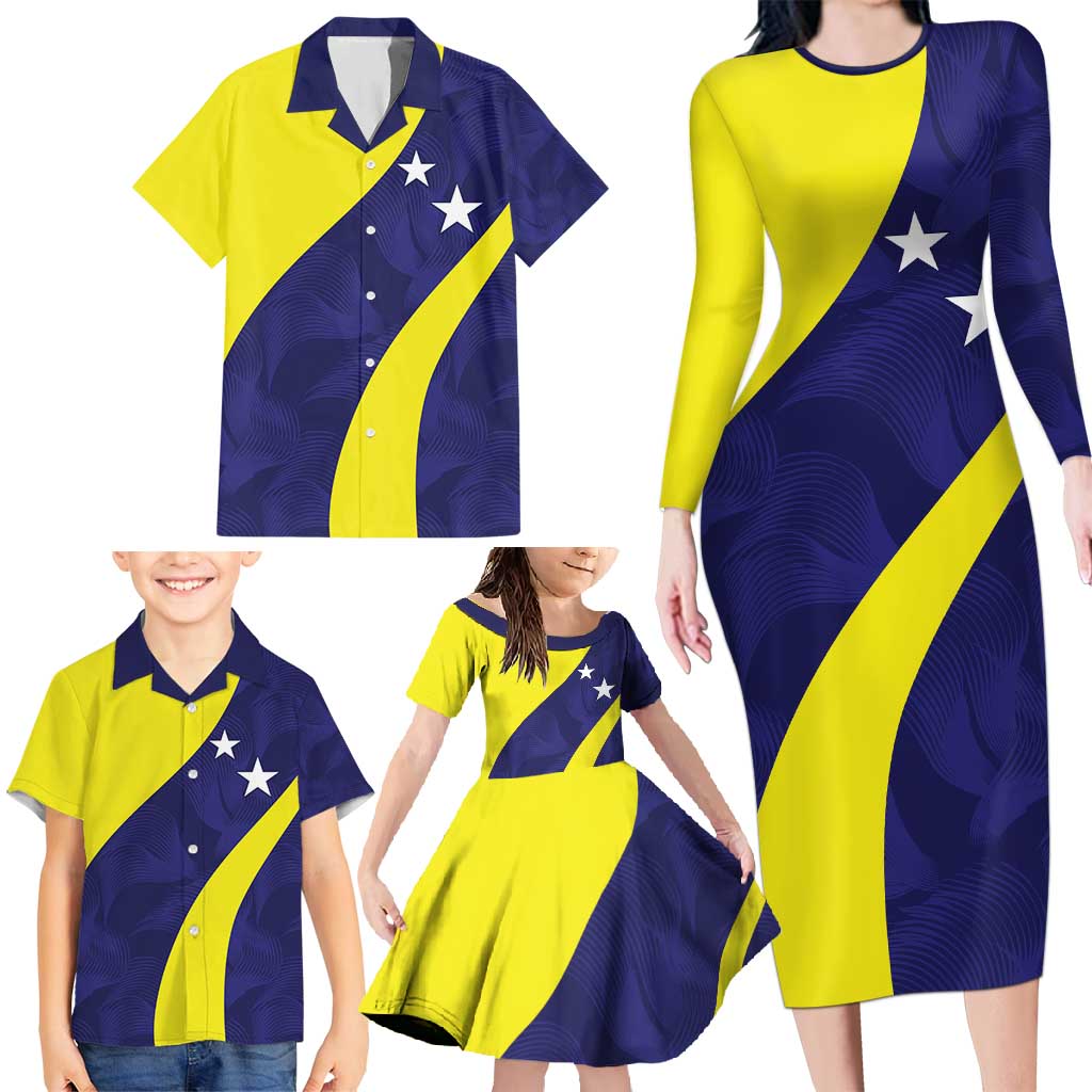 Felis dia di Bandera Curacao Personalized Family Matching Long Sleeve Bodycon Dress and Hawaiian Shirt Curacao Flag Style - Wonder Print Shop