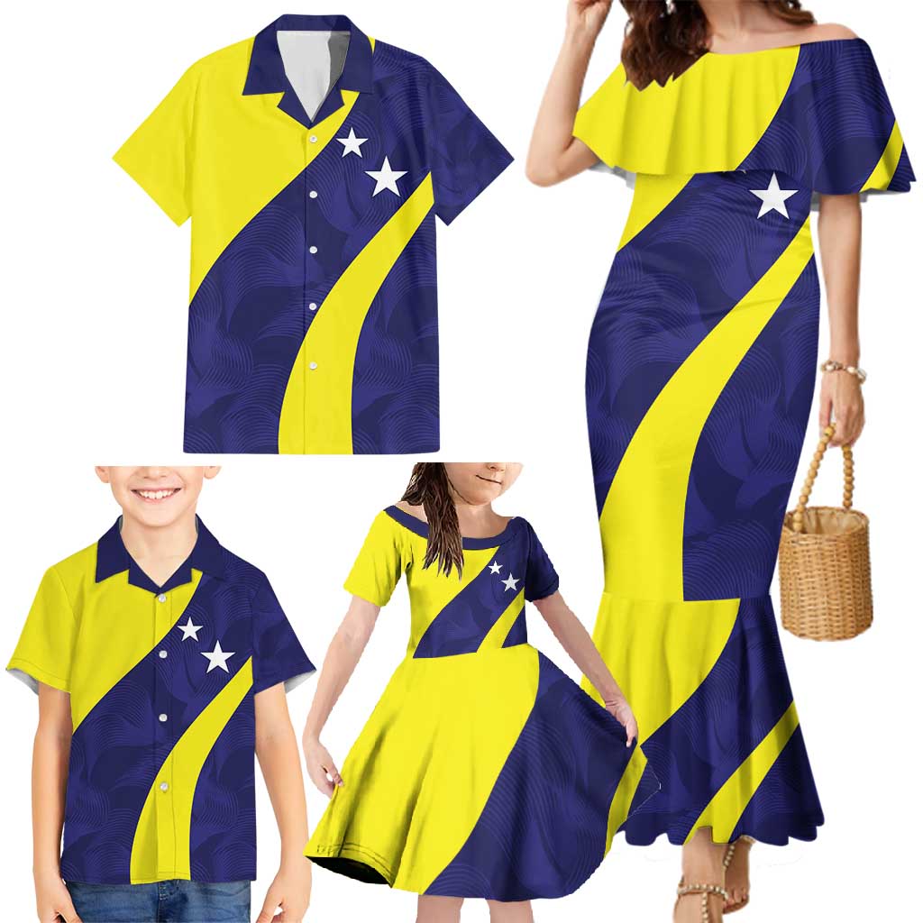 Felis dia di Bandera Curacao Personalized Family Matching Mermaid Dress and Hawaiian Shirt Curacao Flag Style - Wonder Print Shop