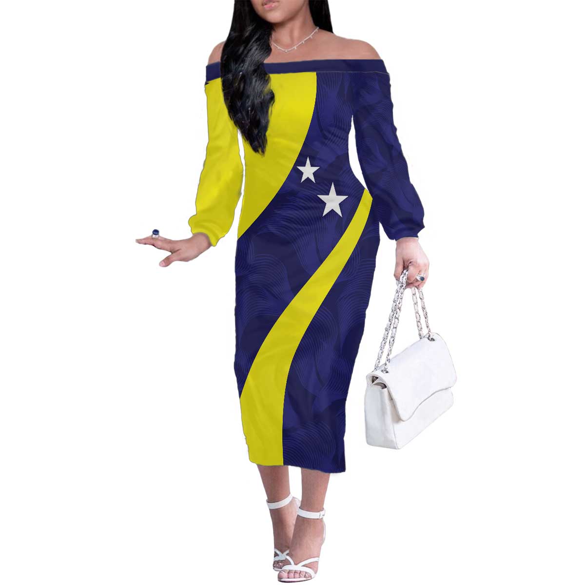 Felis dia di Bandera Curacao Personalized Family Matching Off The Shoulder Long Sleeve Dress and Hawaiian Shirt Curacao Flag Style - Wonder Print Shop