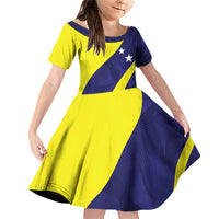 Felis dia di Bandera Curacao Personalized Family Matching Off Shoulder Short Dress and Hawaiian Shirt Curacao Flag Style - Wonder Print Shop