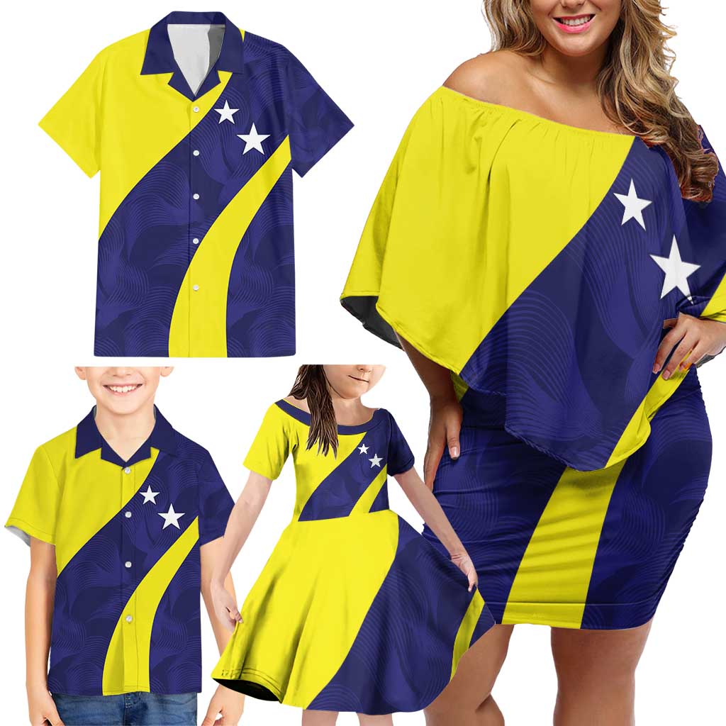 Felis dia di Bandera Curacao Personalized Family Matching Off Shoulder Short Dress and Hawaiian Shirt Curacao Flag Style - Wonder Print Shop