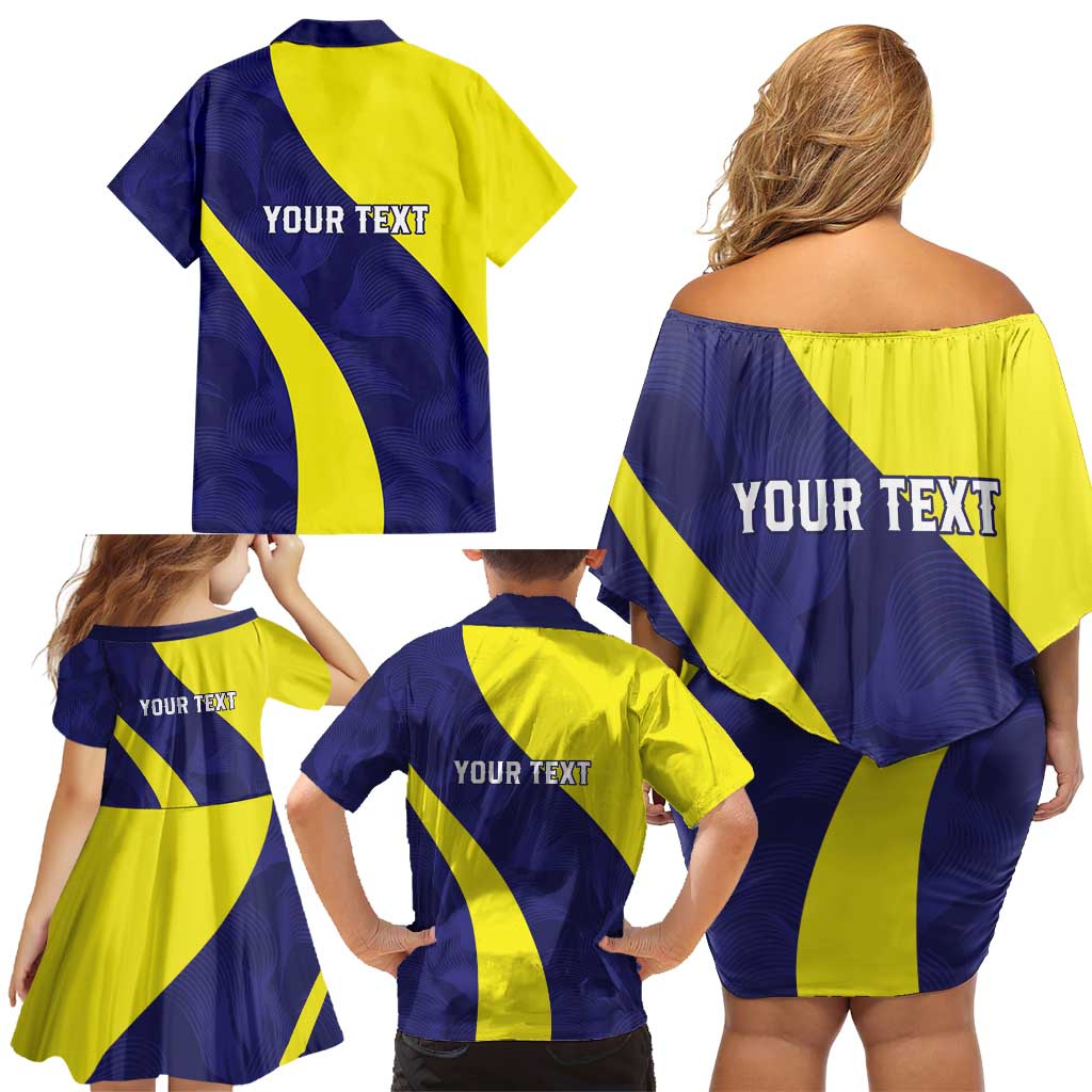 Felis dia di Bandera Curacao Personalized Family Matching Off Shoulder Short Dress and Hawaiian Shirt Curacao Flag Style - Wonder Print Shop