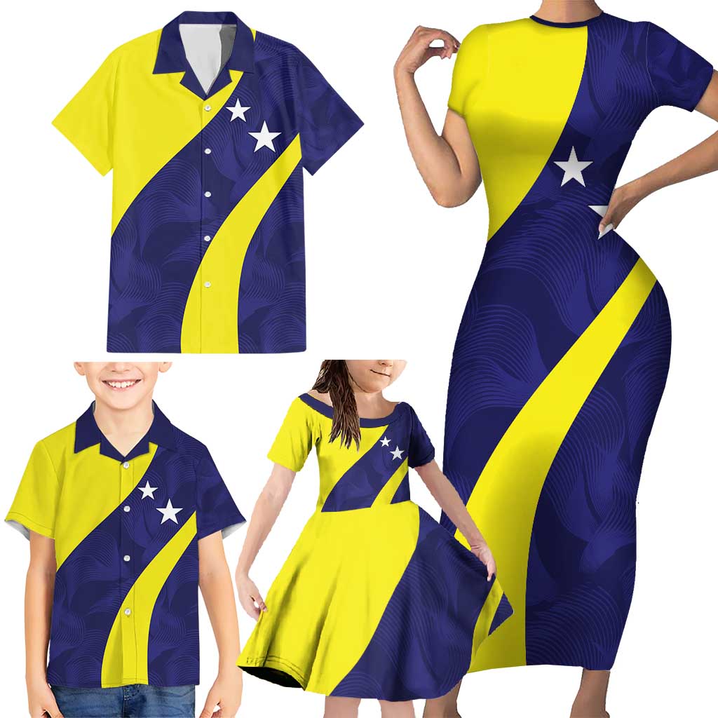 Felis dia di Bandera Curacao Personalized Family Matching Short Sleeve Bodycon Dress and Hawaiian Shirt Curacao Flag Style - Wonder Print Shop