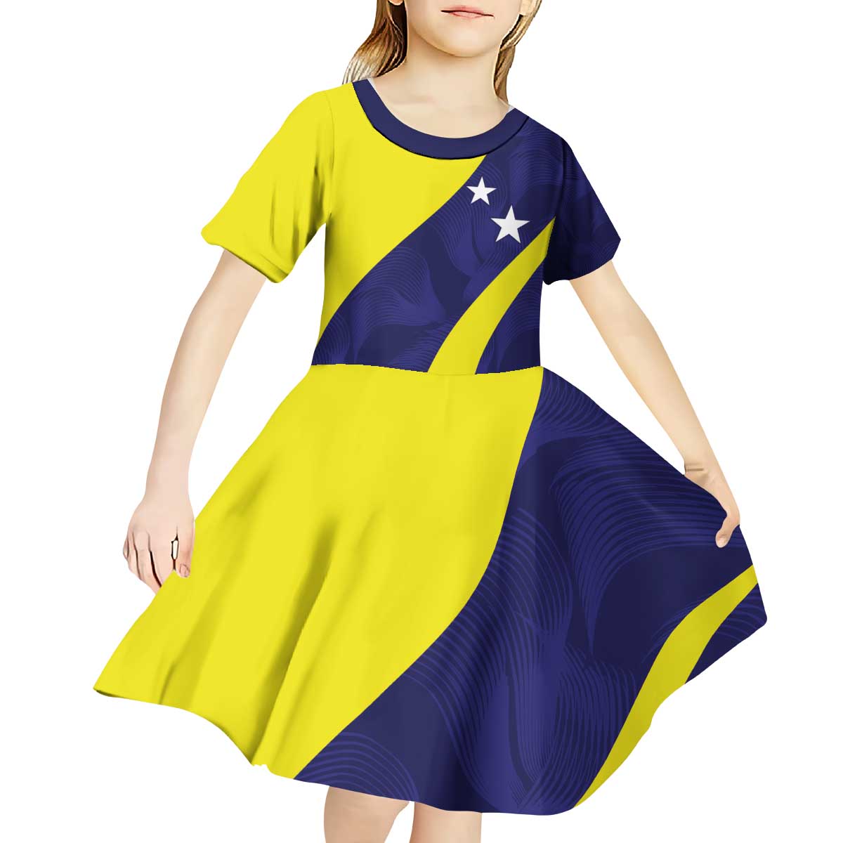 Felis dia di Bandera Curacao Personalized Kid Short Sleeve Dress Curacao Flag Style - Wonder Print Shop