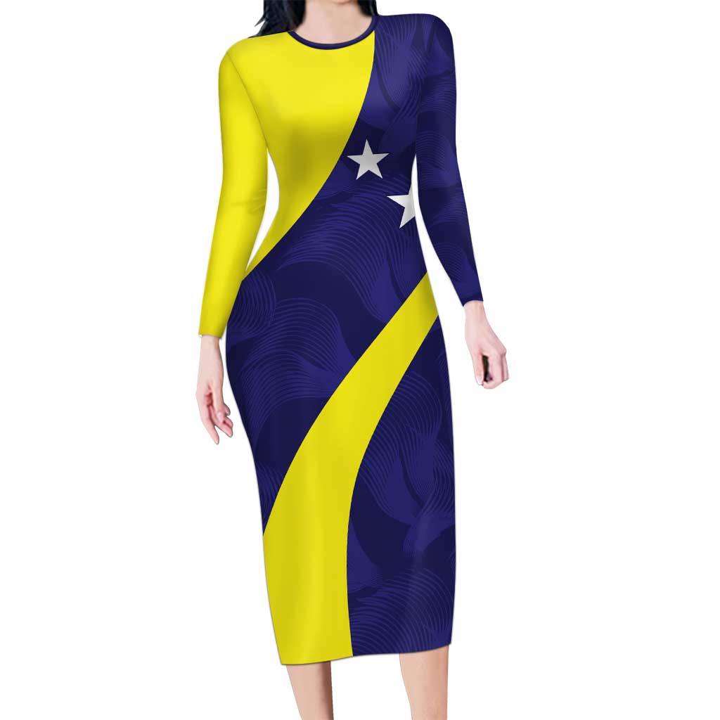 Felis dia di Bandera Curacao Personalized Long Sleeve Bodycon Dress Curacao Flag Style - Wonder Print Shop