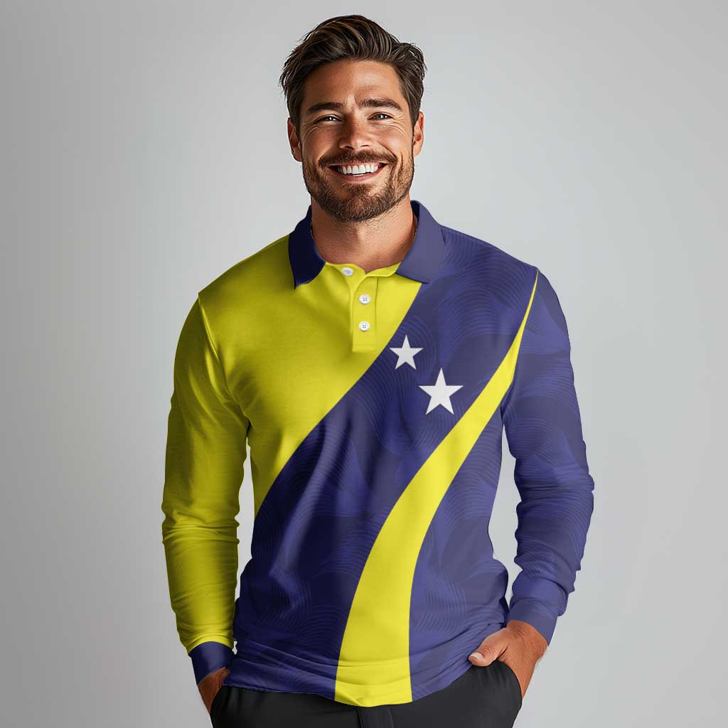 Felis dia di Bandera Curacao Personalized Long Sleeve Polo Shirt Curacao Flag Style - Wonder Print Shop