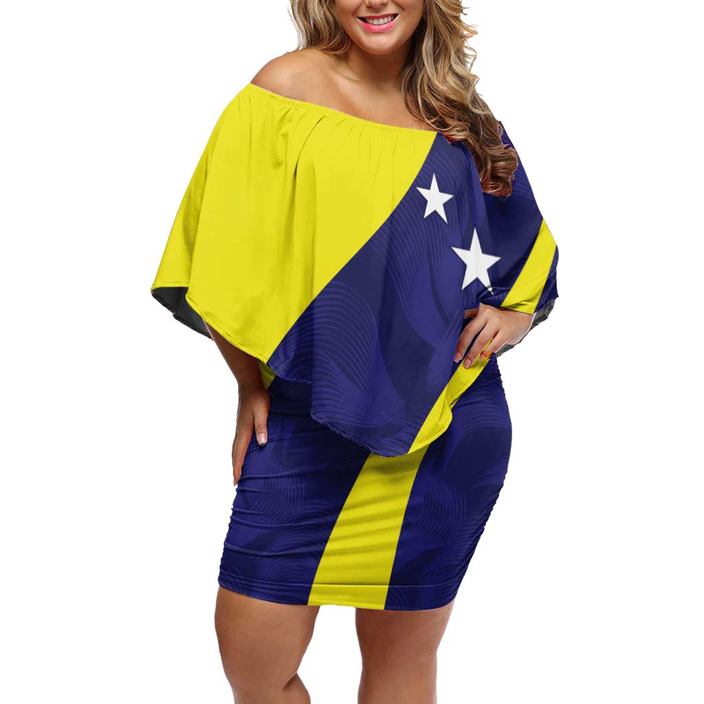 Felis dia di Bandera Curacao Personalized Off Shoulder Short Dress Curacao Flag Style - Wonder Print Shop