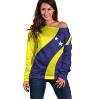 Felis dia di Bandera Curacao Personalized Off Shoulder Sweater Curacao Flag Style - Wonder Print Shop