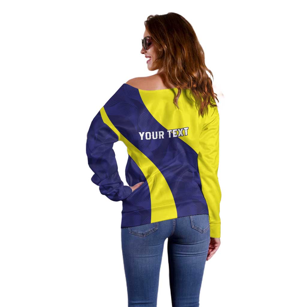 Felis dia di Bandera Curacao Personalized Off Shoulder Sweater Curacao Flag Style - Wonder Print Shop