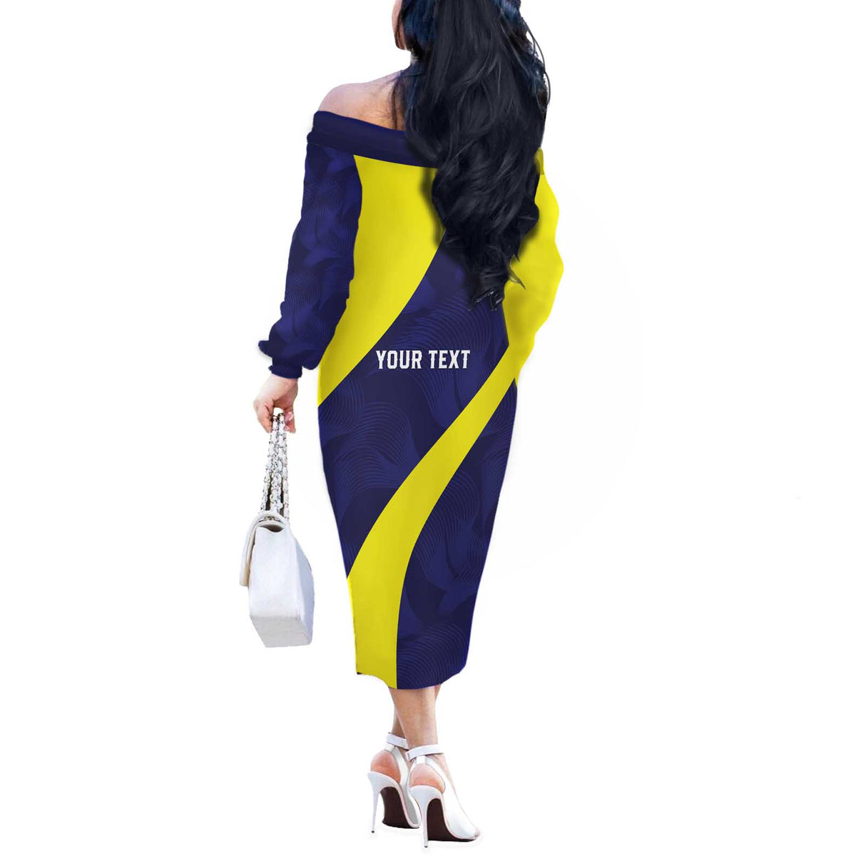 Felis dia di Bandera Curacao Personalized Off The Shoulder Long Sleeve Dress Curacao Flag Style - Wonder Print Shop