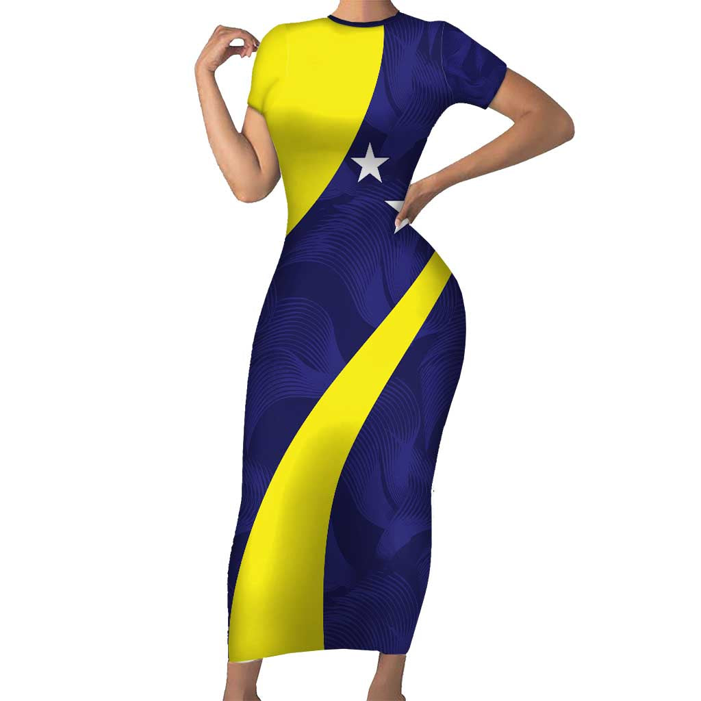 Felis dia di Bandera Curacao Personalized Short Sleeve Bodycon Dress Curacao Flag Style - Wonder Print Shop