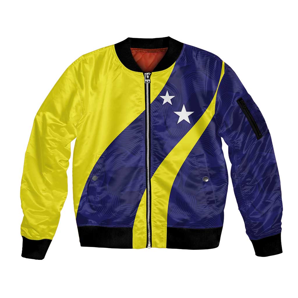Felis dia di Bandera Curacao Personalized Sleeve Zip Bomber Jacket Curacao Flag Style - Wonder Print Shop