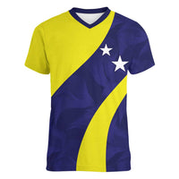 Felis dia di Bandera Curacao Personalized Women V-Neck T-Shirt Curacao Flag Style - Wonder Print Shop