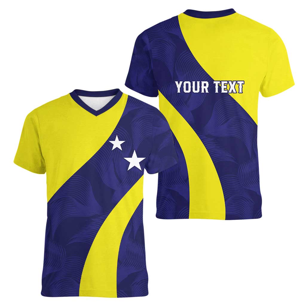 Felis dia di Bandera Curacao Personalized Women V-Neck T-Shirt Curacao Flag Style - Wonder Print Shop