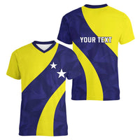 Felis dia di Bandera Curacao Personalized Women V-Neck T-Shirt Curacao Flag Style - Wonder Print Shop