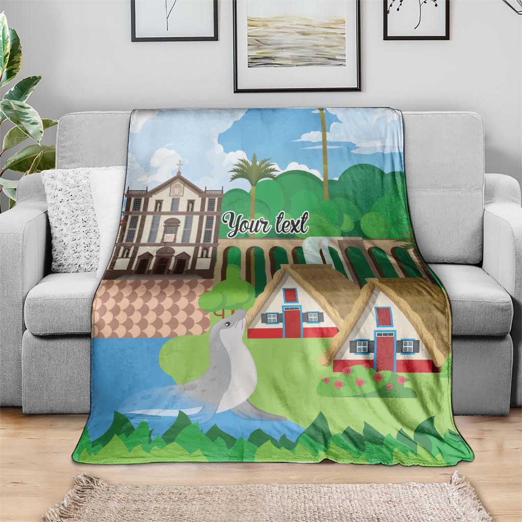 Feliz Dia de Madeira Personalized Blanket Traditional Palheiros Straw-roofed Houses - Wonder Print Shop