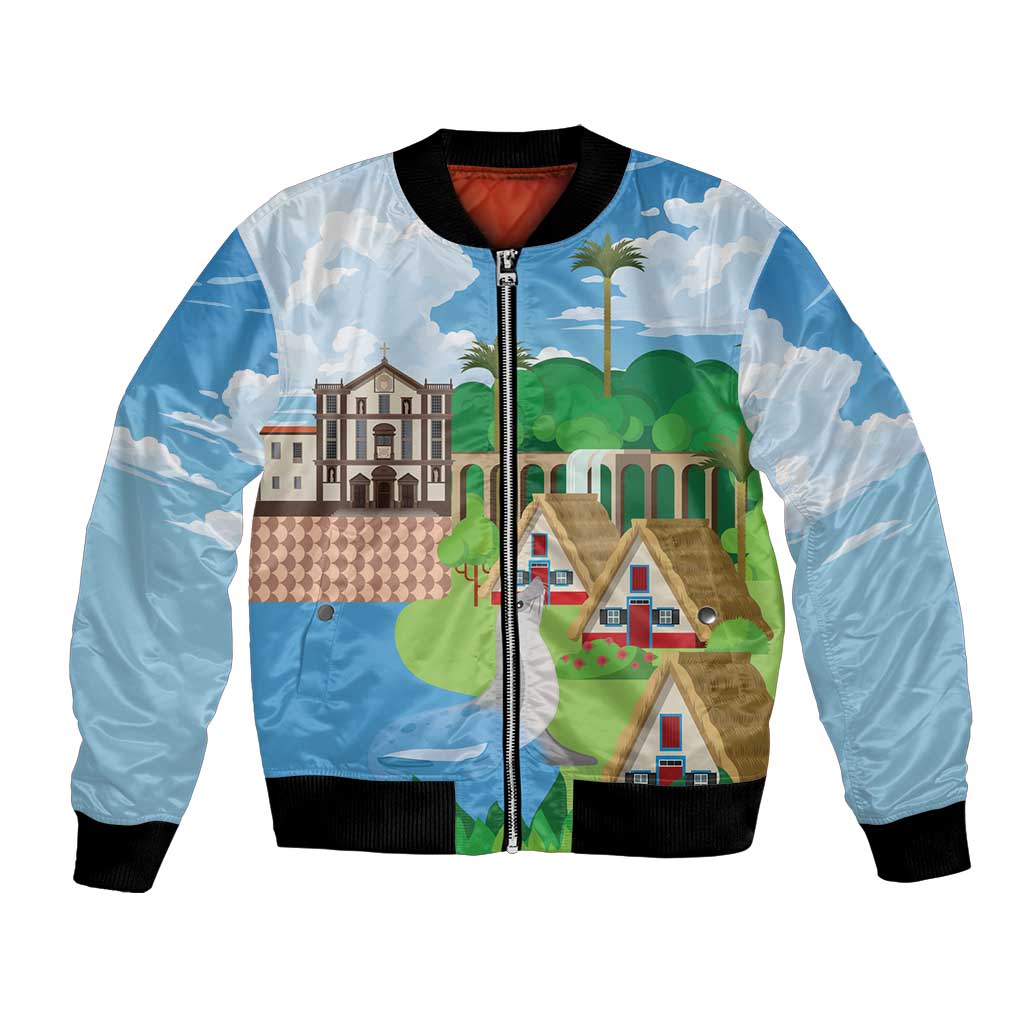 Feliz Dia de Madeira Personalized Bomber Jacket Traditional Palheiros Straw-roofed Houses - Wonder Print Shop