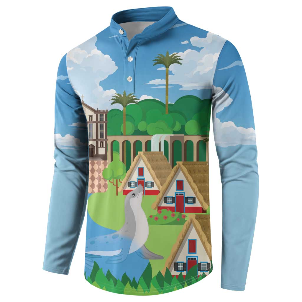 Feliz Dia de Madeira Personalized Button Sweatshirt Traditional Palheiros Straw-roofed Houses - Wonder Print Shop