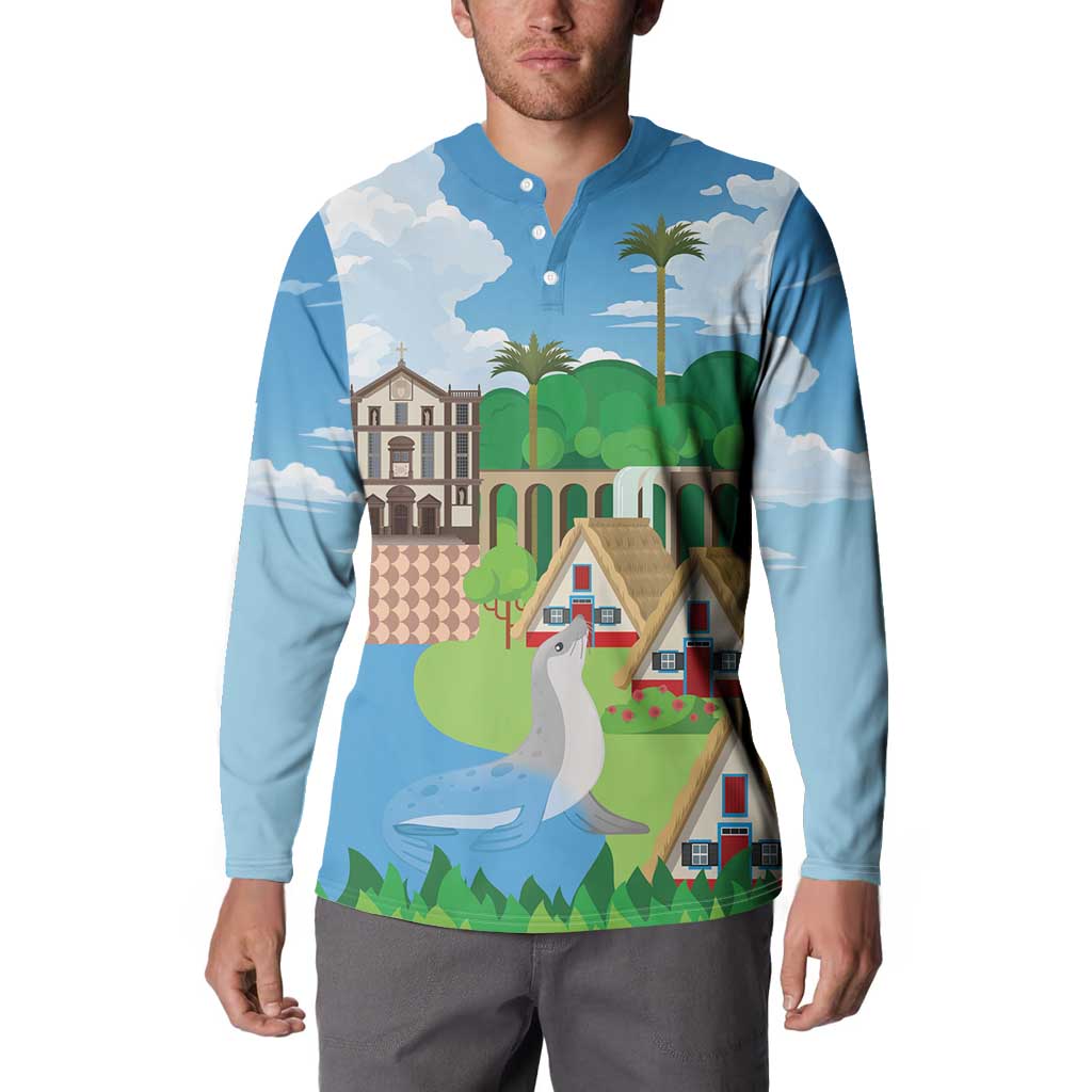 Feliz Dia de Madeira Personalized Button Sweatshirt Traditional Palheiros Straw-roofed Houses - Wonder Print Shop