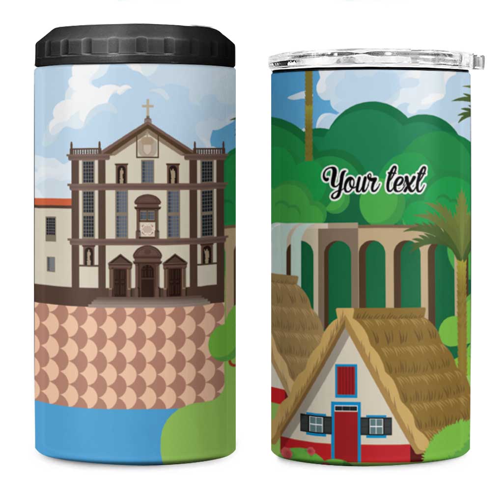 Feliz Dia de Madeira Personalized 4 in 1 Can Cooler Tumbler Traditional Palheiros Straw-roofed Houses - Wonder Print Shop