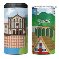 Feliz Dia de Madeira Personalized 4 in 1 Can Cooler Tumbler Traditional Palheiros Straw-roofed Houses - Wonder Print Shop