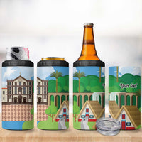 Feliz Dia de Madeira Personalized 4 in 1 Can Cooler Tumbler Traditional Palheiros Straw-roofed Houses - Wonder Print Shop