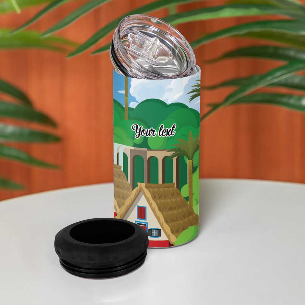 Feliz Dia de Madeira Personalized 4 in 1 Can Cooler Tumbler Traditional Palheiros Straw-roofed Houses - Wonder Print Shop
